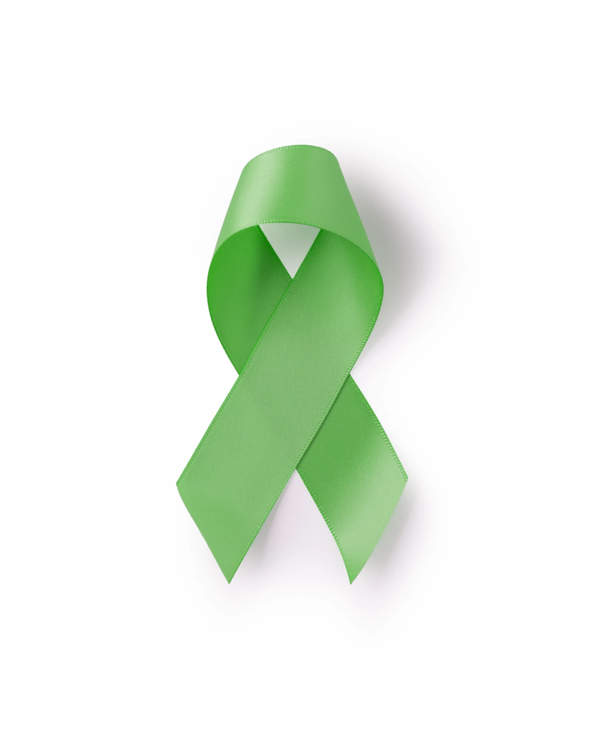 Green awareness ribbon isolated on white background, element